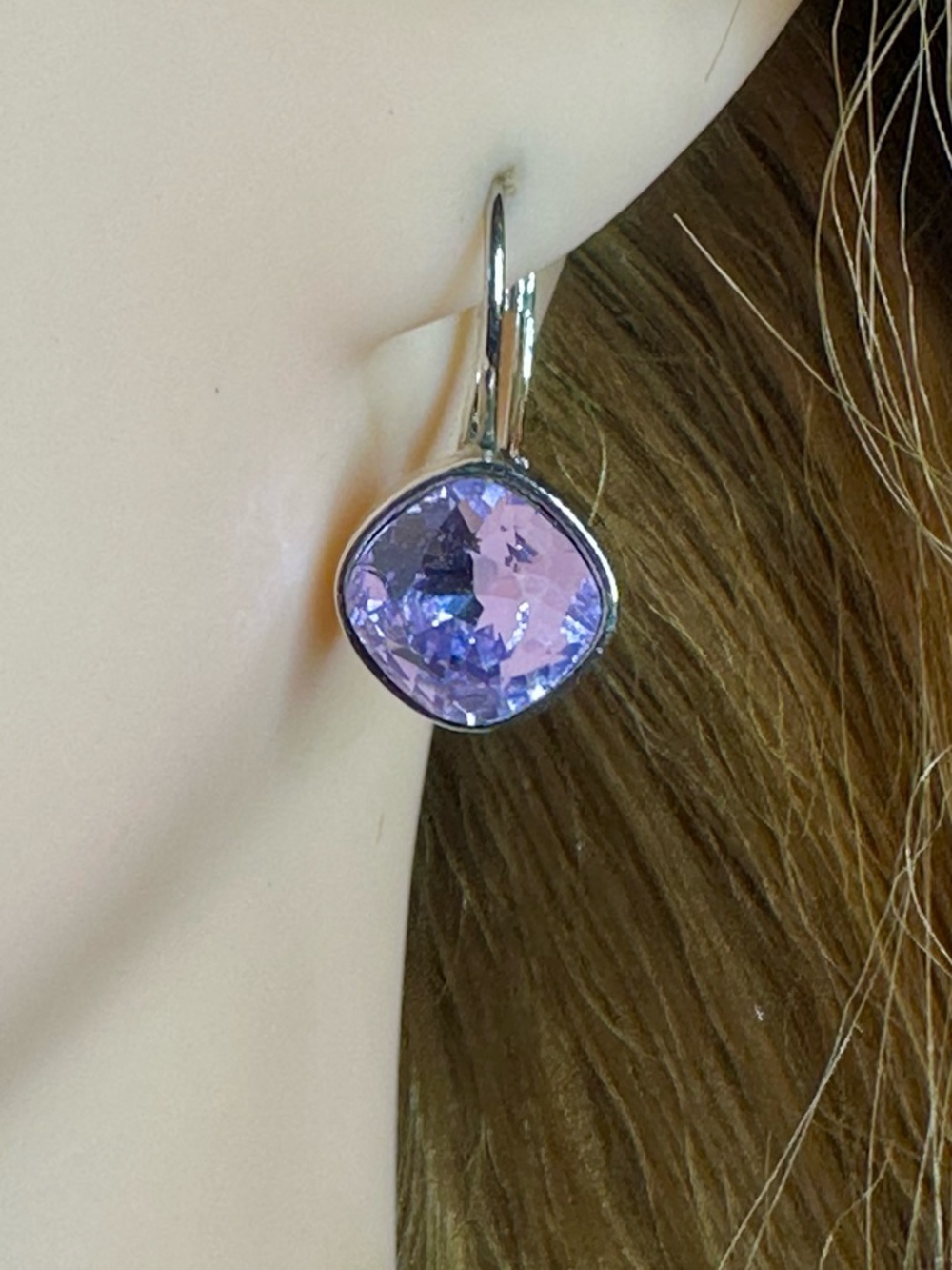 Lavender Drop Earrings with Swarovski Elements–Silver Plated Bohemia Jewelry